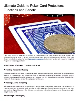 Ultimate Guide to Poker Card Protectors_ Functions and Benefit