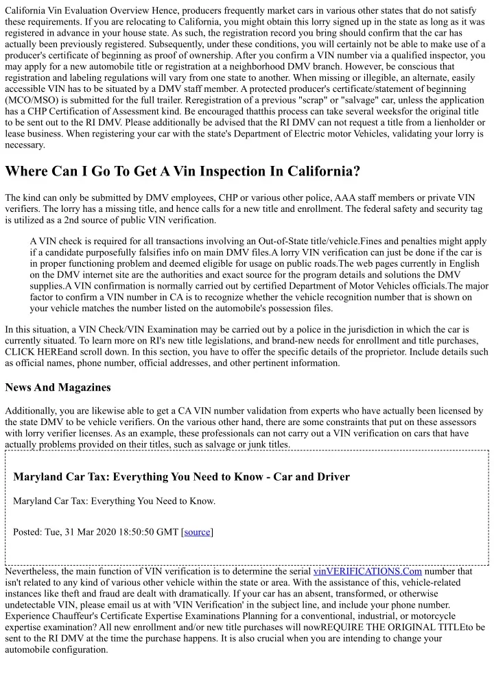 california vin evaluation overview hence