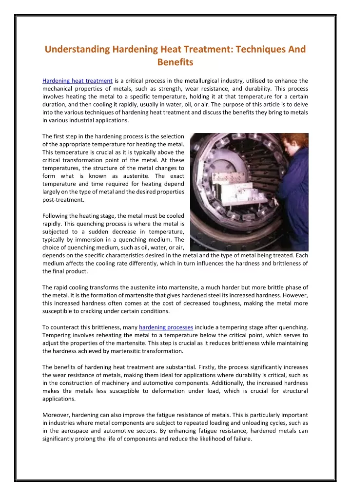 understanding hardening heat treatment techniques