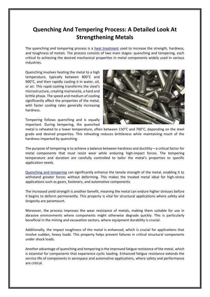 quenching and tempering process a detailed look