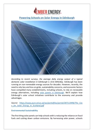 Solar Panel Installation Edinburgh | Power Your School | Ember Energy