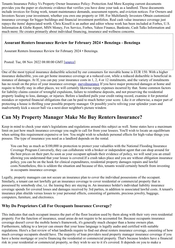 tenants insurance policy vs property owner