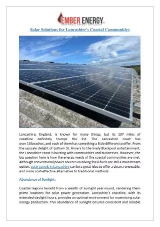 Solar Solutions for Lancashire's Coastal Communities