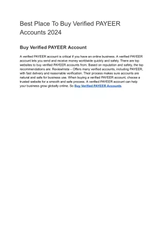 Best Place To Buy Verified PAYEER Accounts 2024