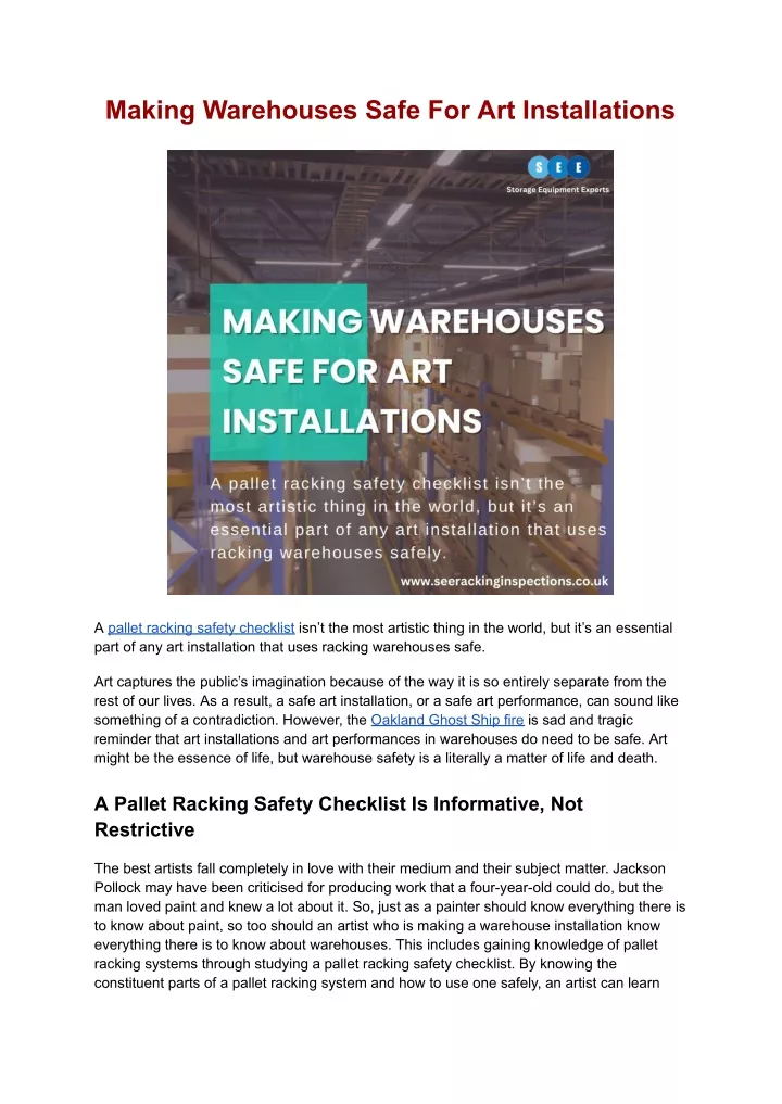 making warehouses safe for art installations