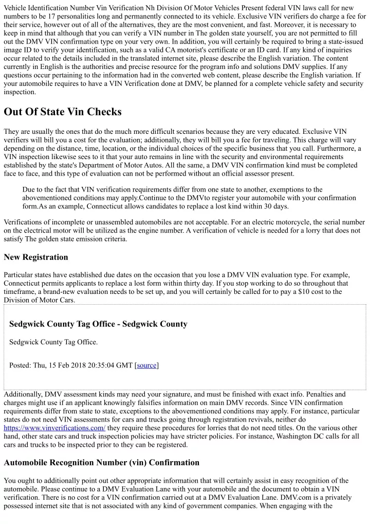 vehicle identification number vin verification