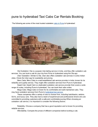 pune to hyderabad Taxi | pune to hyderabad Cabs Car Rentals Booking