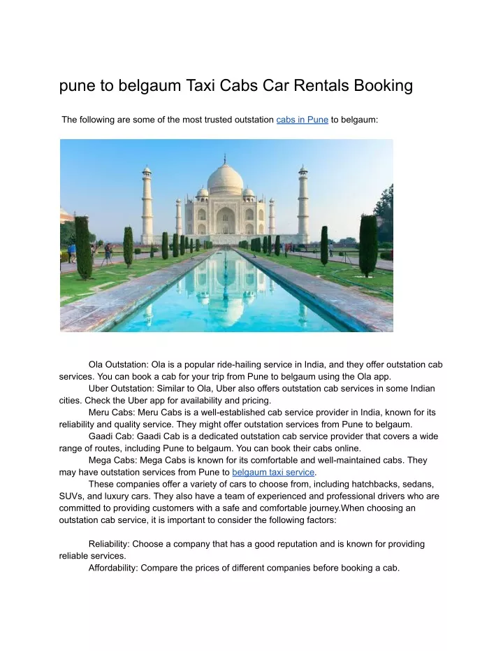 pune to belgaum taxi cabs car rentals booking