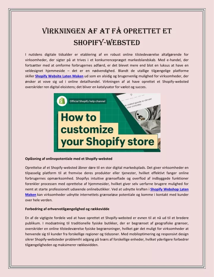 virkningen af at f oprettet et shopify websted