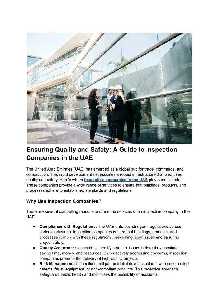 ensuring quality and safety a guide to inspection