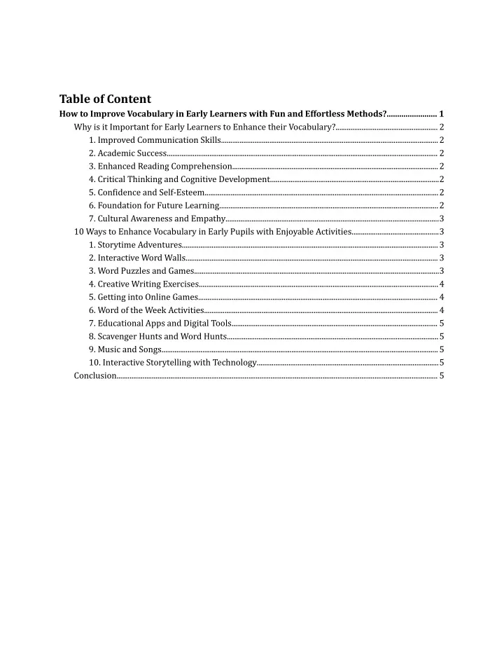 table of content how to improve vocabulary