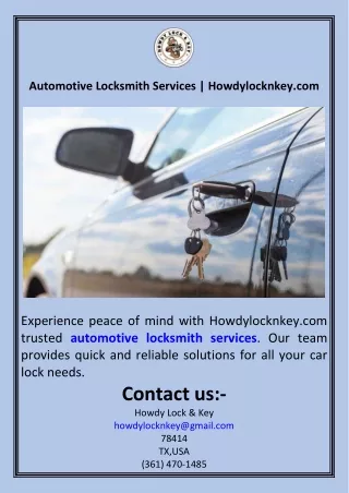 Automotive Locksmith Services  Howdylocknkey.com