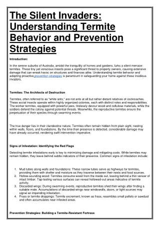 The Silent Invaders: Understanding Termite Behavior and Prevention Strategies