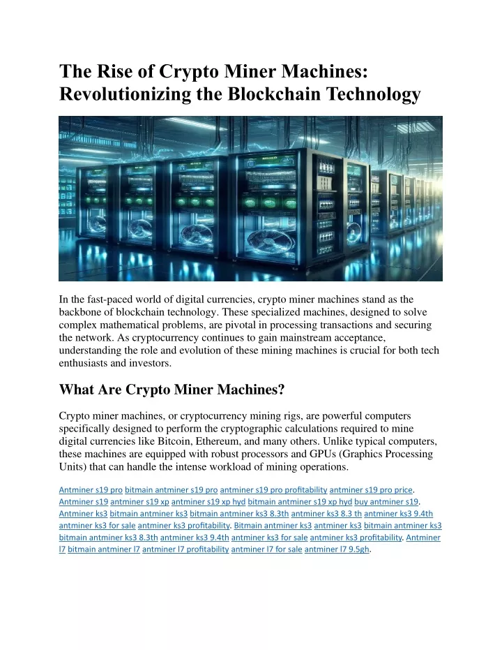 the rise of crypto miner machines revolutionizing