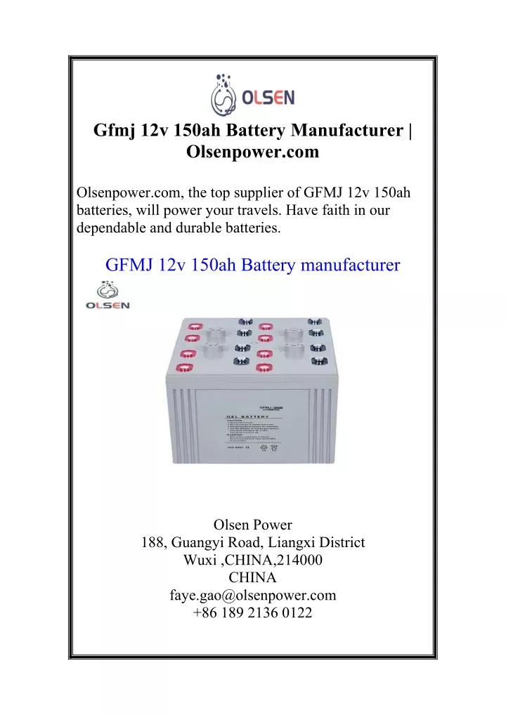 gfmj 12v 150ah battery manufacturer olsenpower com