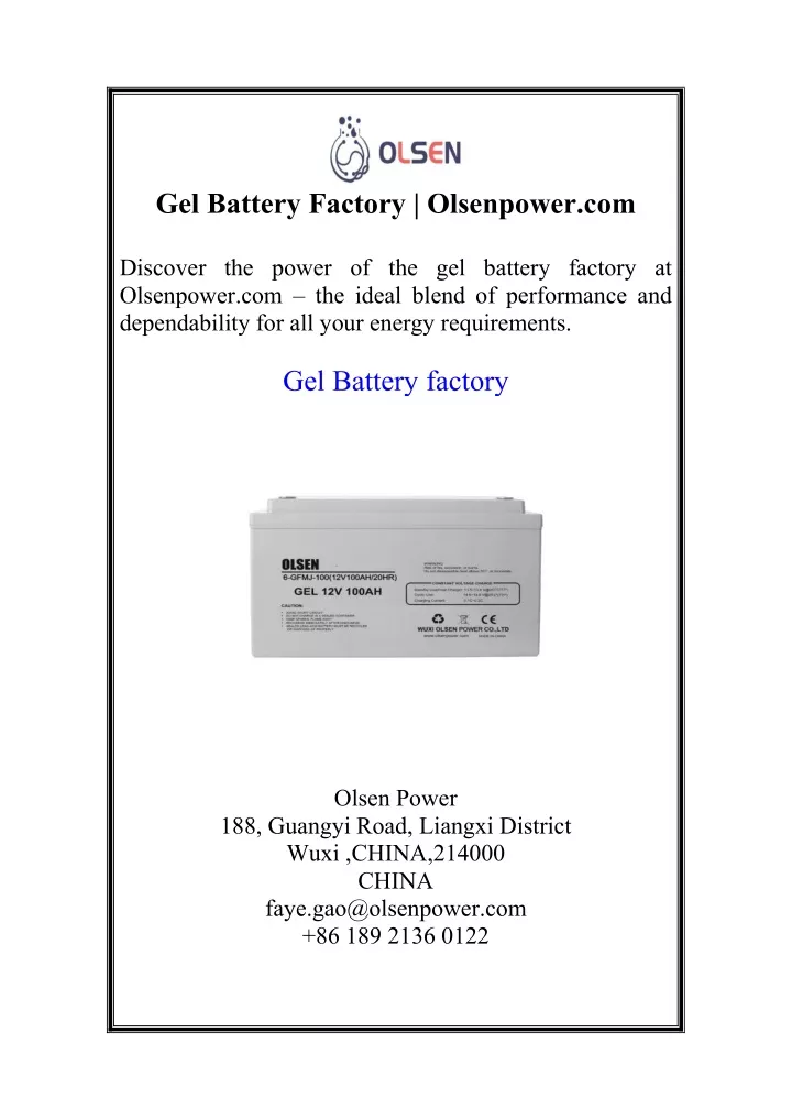 gel battery factory olsenpower com