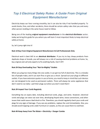 Top 5 Electrical Safety Rules A Guide From Original Equipment Manufacturer