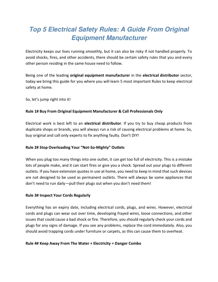 top 5 electrical safety rules a guide from