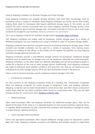 shipping container storage space for businesse