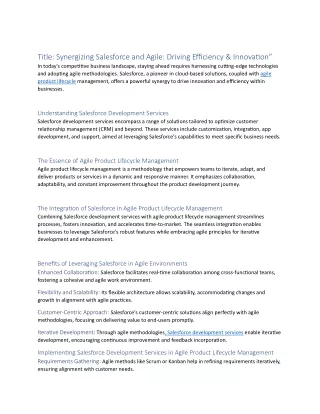 title synergizing salesforce and agile driving