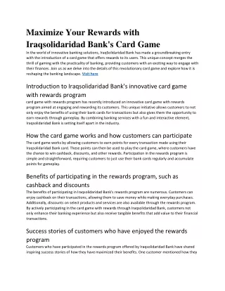 Maximize Your Rewards with  Iraqsolidaridad Bank's Card Game