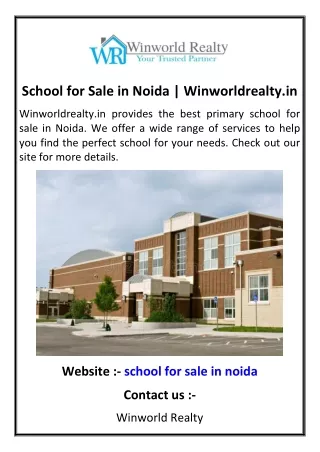 School for Sale in Noida | Winworldrealty.in