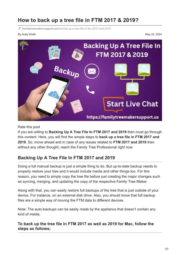 how to back up a tree file in ftm 2017 2019