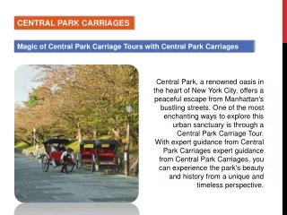 Magic of Central Park Carriage Tours with Central Park Carriages