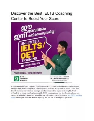 Discover the Best IELTS Coaching Centers to Boost Your Score