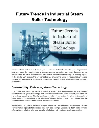 Future Trends in Industrial Steam Boiler Technology