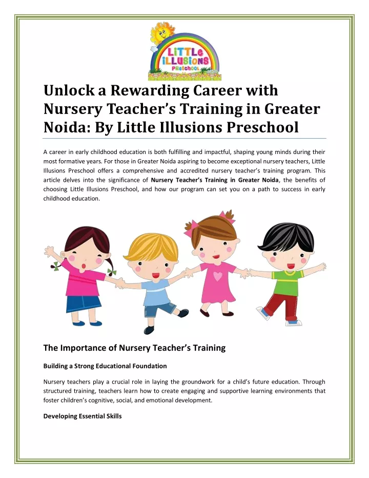 unlock a rewarding career with nursery teacher