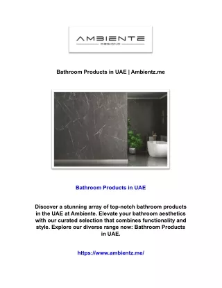 Bathroom Products in UAE | Ambientz.me