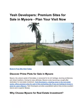 Yesh Developers_ Premium Sites for Sale in Mysore - Plan Your Visit Now