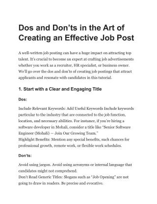 Dos and Don’ts in the Art of Creating an Effective Job Post