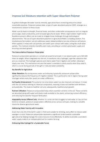 Improve Soil Moisture retention with Super Absorbent Polymer
