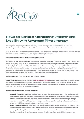 ReGo for Seniors Maintaining Strength and Mobility with Advanced Physiotherapy