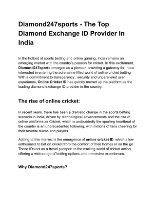 Diamond247sports - The Top Diamond Exchange ID Provider In India