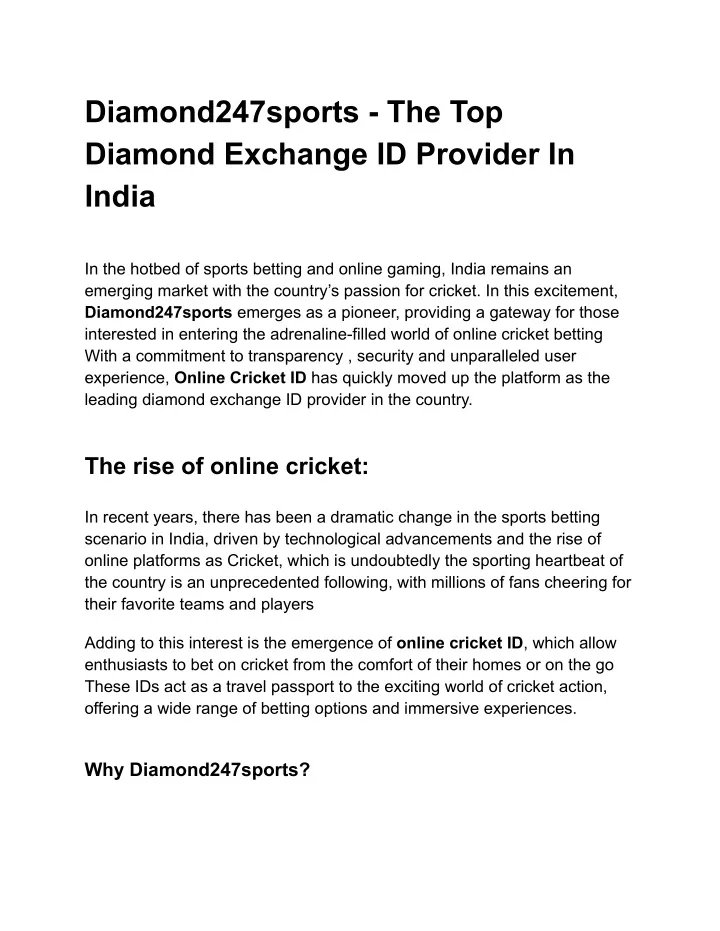 diamond247sports the top diamond exchange