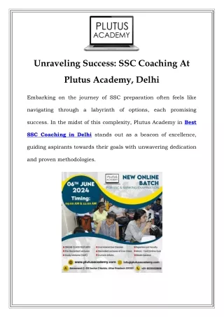 Top-Rated SSC Coaching in Delhi: Unveiling Plutus Academy's Excellence