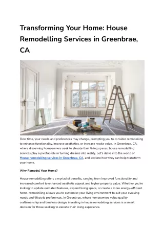 Transforming Your Home House Remodelling Services in Greenbrae, CA