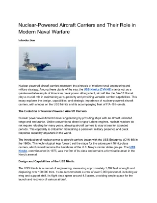 Nuclear-Powered Aircraft Carriers and Their Role in Modern Naval Warfare