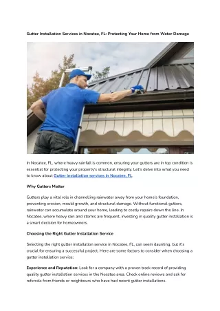 Gutter Installation Services in Nocatee, FL Protecting Your Home from Water Damage