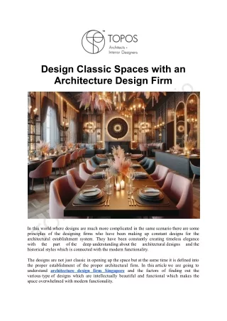 Design Classic Spaces with an Architecture Design Firm