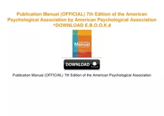 Publication Manual (OFFICIAL) 7th Edition of the American Psychological Association by