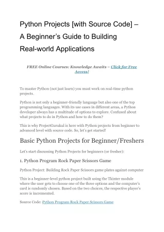 Python Projects [with Source Code] – A Beginner’s Guide to Building Real-world Applications