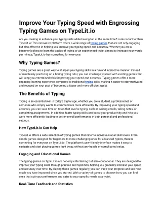 Improve Your Typing Speed with Engrossing Typing Games on TypeLit.io