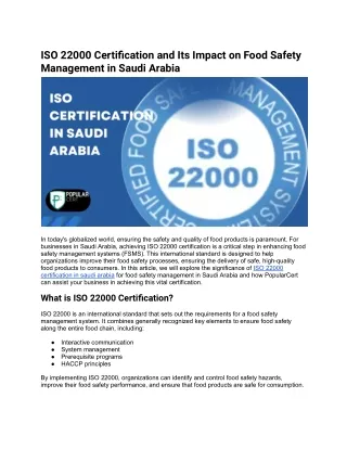 ISO 22000 Certification and Its Impact on Food Safety Management in Saudi Arabia