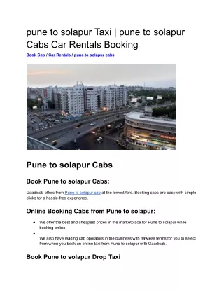 pune to solapur Taxi | pune to solapur Cabs Car Rentals Booking