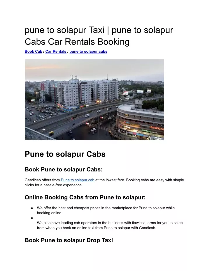 pune to solapur taxi pune to solapur cabs