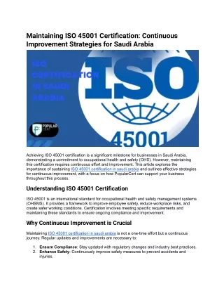 Maintaining ISO 45001 Certification_ Continuous Improvement Strategies for Saudi Arabia